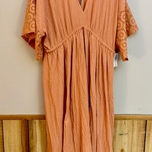FESTI x Torrid Size 3 Boho Maxi Dress Tie Back Crochet Trim NWT